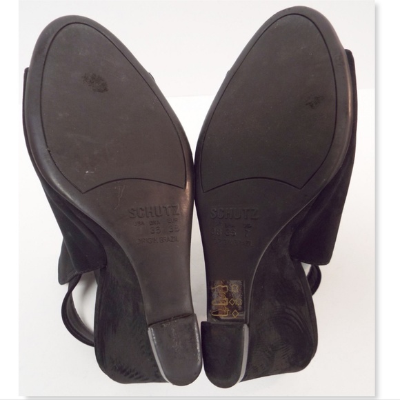 SCHUTZ Black Nubuck Open Toe Ankle Bootie Wedges 7 - Picture 5 of 8